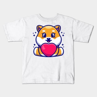 Cute baby shiba inu dog cartoon with love Kids T-Shirt